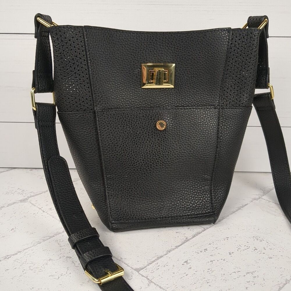 Black Crossbody Purse Shoulder Bag Gold Turn Lock Academia Goth Steve Madden